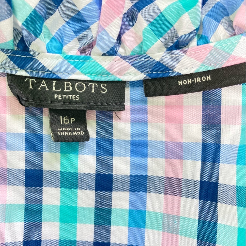 Talbots Ruffle Neck Popover Tunic Gingham Check Cotton 3/4 Sleeve (Size 16‎ P) - Picture 9 of 11